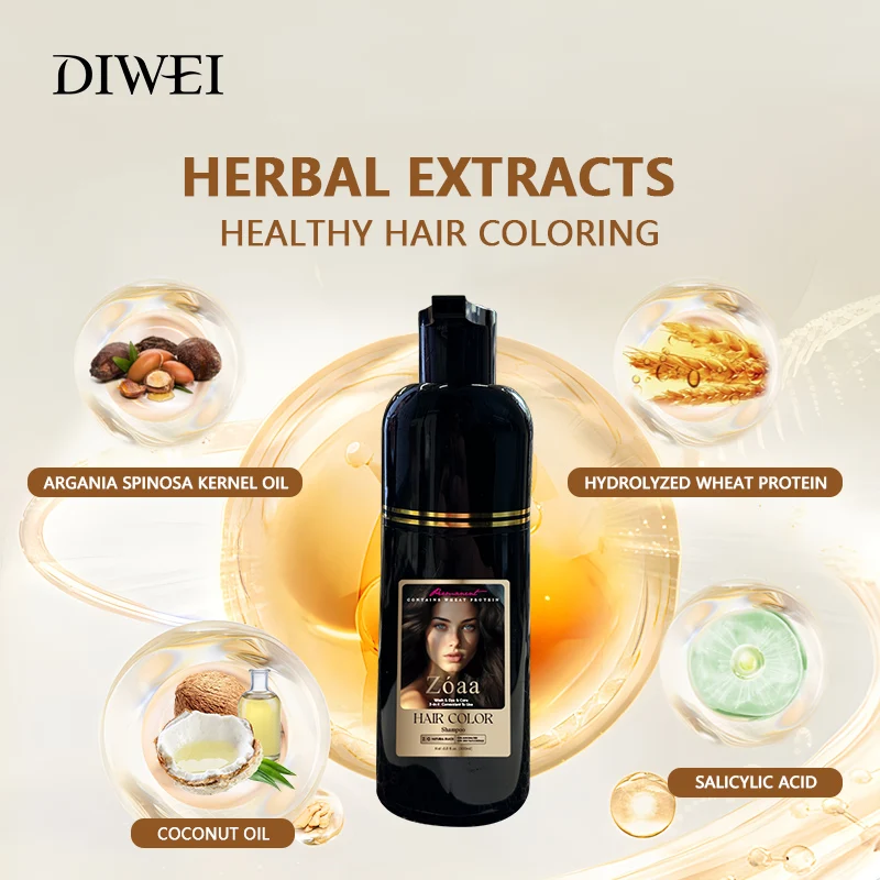 DIWEI manufacturer 7 colorful fashion brown black hair dye shampoo in hair color dye