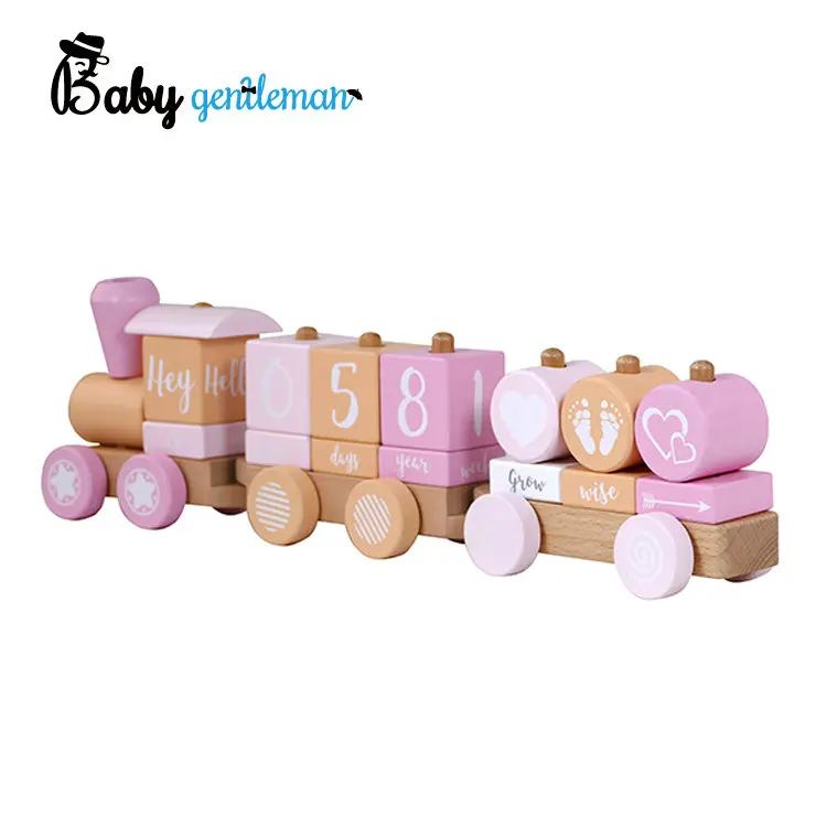 Hot Selling Pink Wooden Build Block Pull And Push Train Toys For Children Z05152C