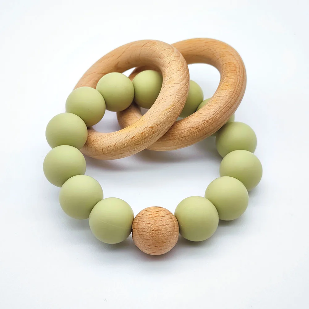 Wooden Baby Teether Silicone Toy Baby Shower Gift Beech Wood Rings Silicone And Wooden Baby Teether For Mouth Explore (1600382392146)