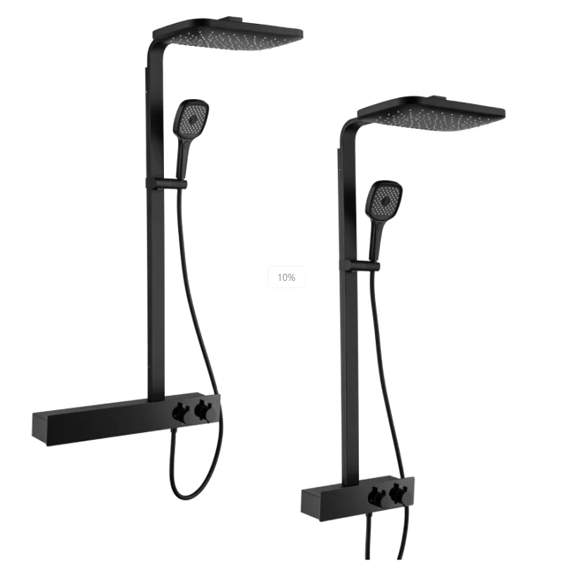 Cold And Hot Water Brass Rain Mixer Black System Thermostatic Shower Set