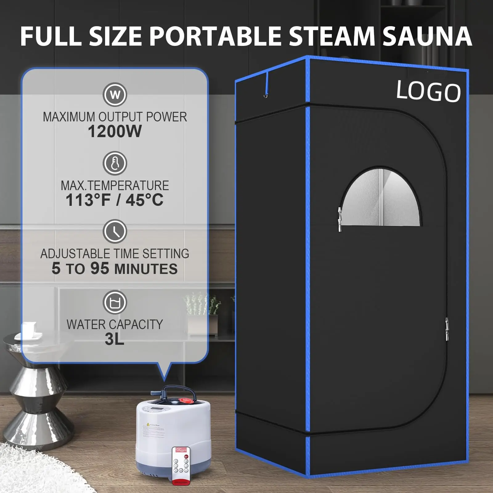 FCC Certified 3L 1200W Steam Generator with Remote Control full Size Steam Sauna Box Portable Steam Sauna