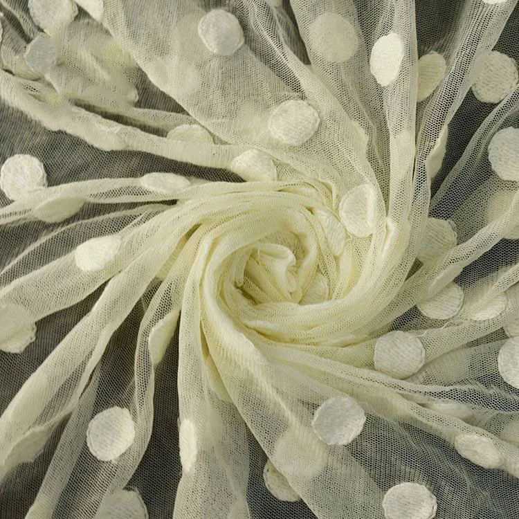 Wholesale price 100% polyester embroidered mesh polka dot customized pattern dress fabrics