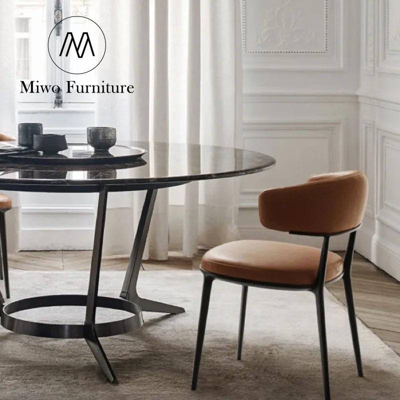 Luxury Dining Room Furniture Leather Dining Chair Modern for Nordic Restaurant Cafe Bistro Banquet Metal and Brown Dining Tables