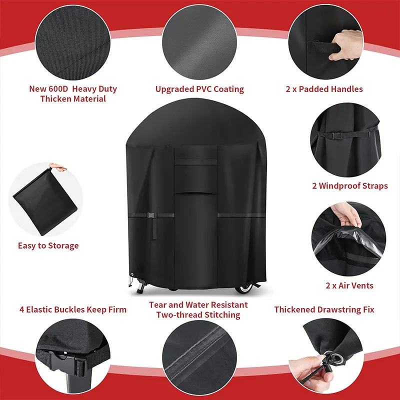 Waterproof 600D Heavy Duty Oxford Fabric Kettle BBQ Grill Cover 30 Inch Weber Charcoal Grills Anti-UV Furniture Covers
