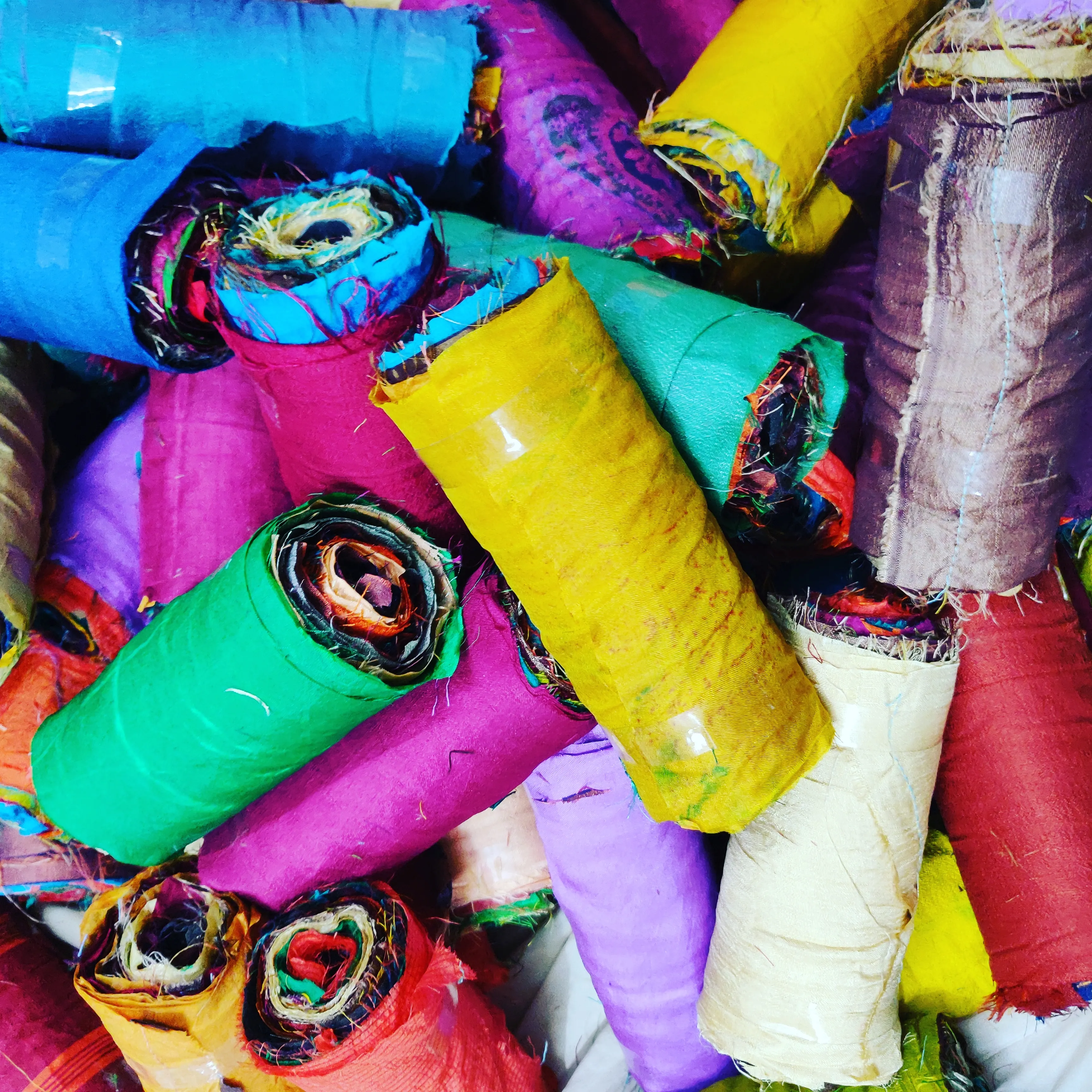 Colorful Recycled Sari silk ribbon wide for patch work, gift wrapping art and craft decoration handmade eco friendly sustainable