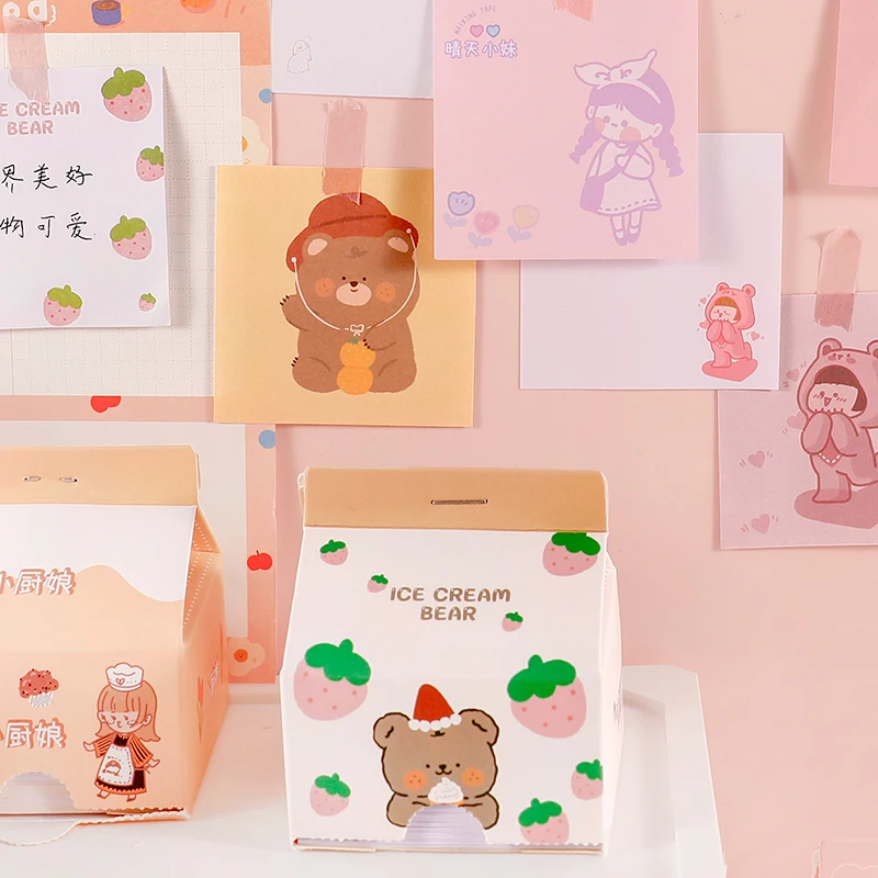 Creative Cute Milk Juice Beverage Box Design Stationary Sticky Notes Customized Cute Cartoon Sticky Notes