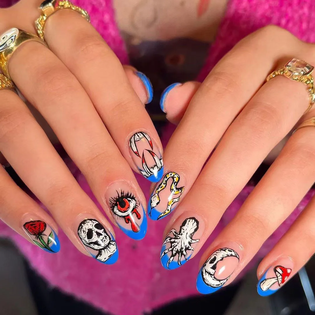 Hot Selling European and American Halloween Classic French Romantic Horror Fang Ghost Head Nail Art 24 Pieces