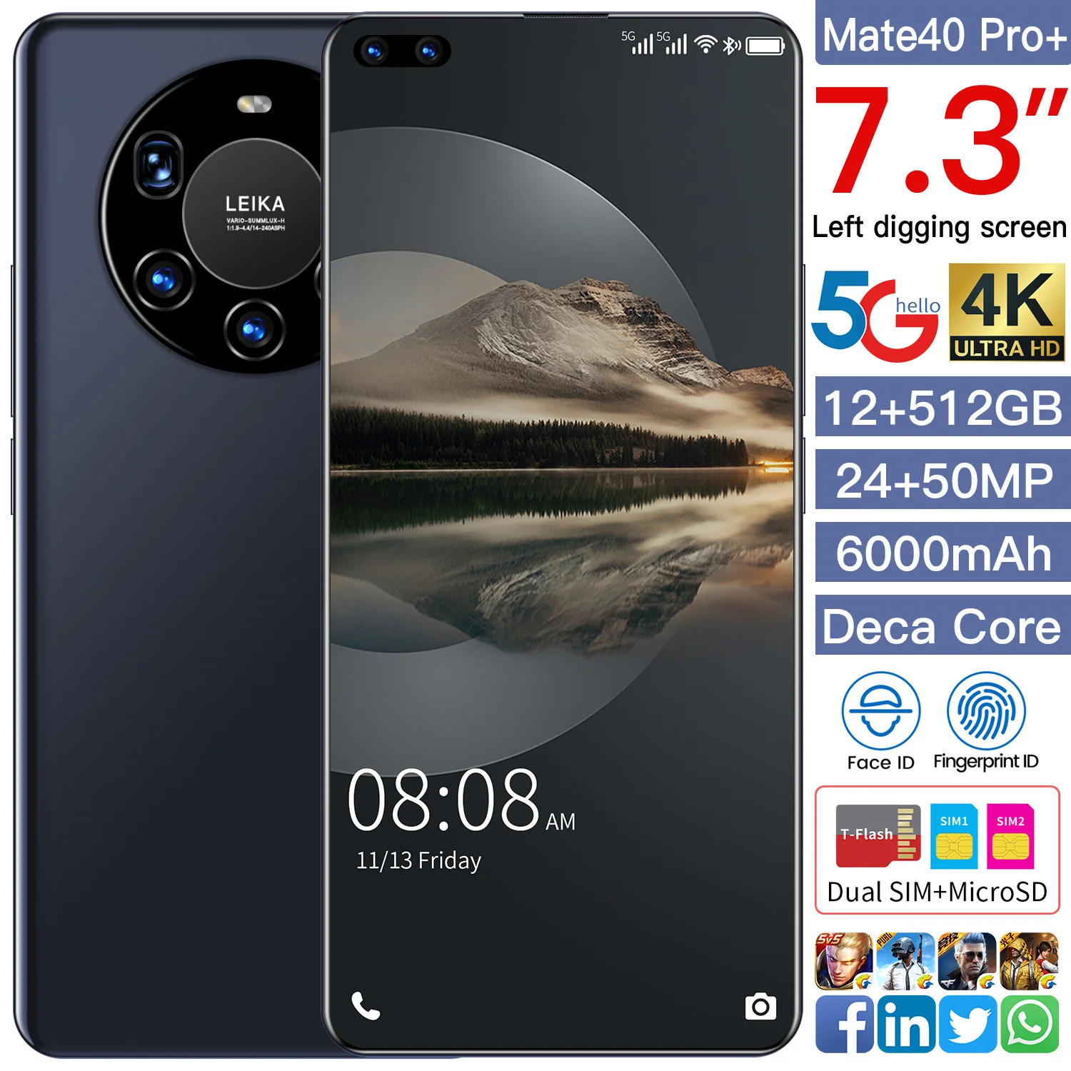 Горячая продажа мат 40 Pro + Лицо отпечатков пальцев разблокировка полный дисплей Android 10 0 Мобильный телефон