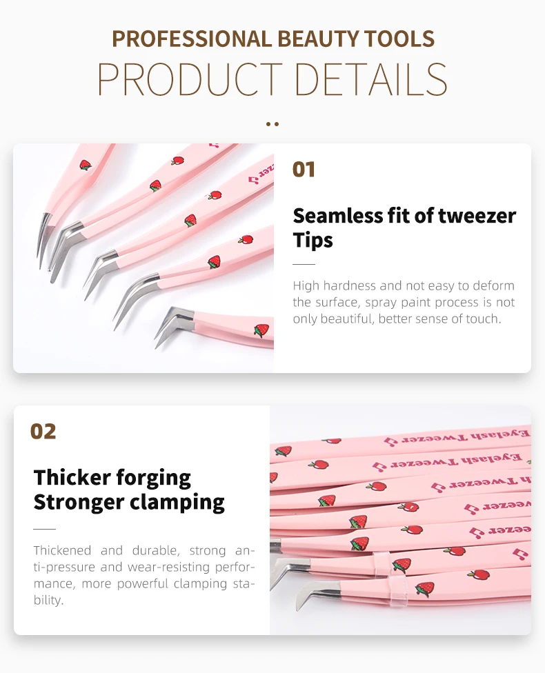 Print Logo Nano Grip Microfiber Eyelash Tweezers Pink 7Pcs Volume Lash Extension Fiber Tips Tweezers Set