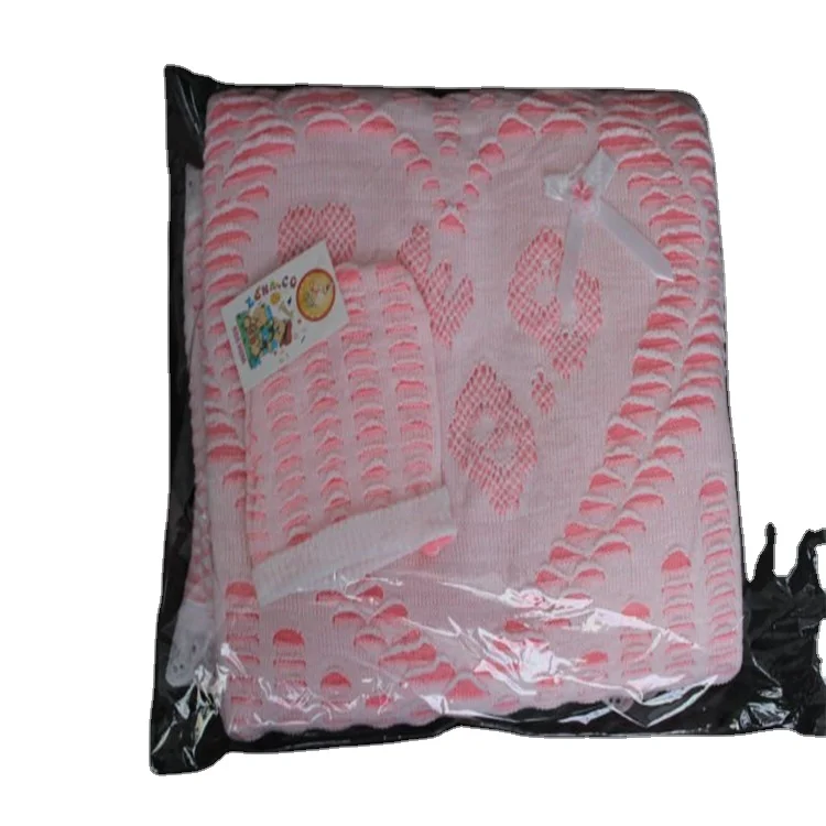 blanket suit boucle baby knitted blanket with babycap  pink color for baby girl