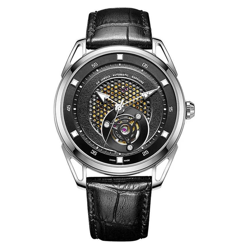 Latest stainless steel skeleton case flywheel Miyota movement ultra-thin men automatic mechanical watch