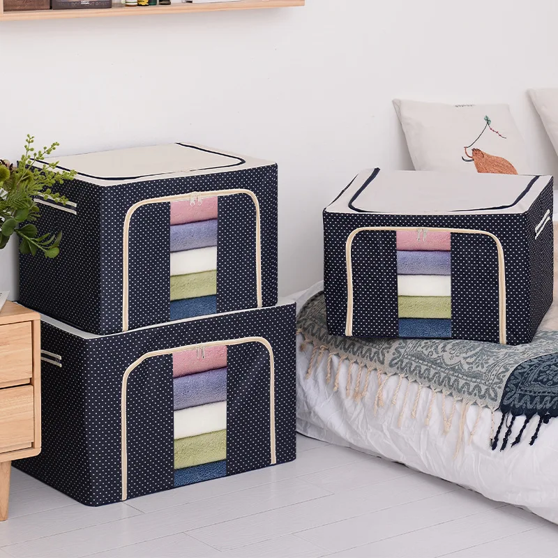 Large Capacity Oxford Clothes Storage Bags Fabric Collapsible Clear Window Metal Frame Storage Bin Boxes