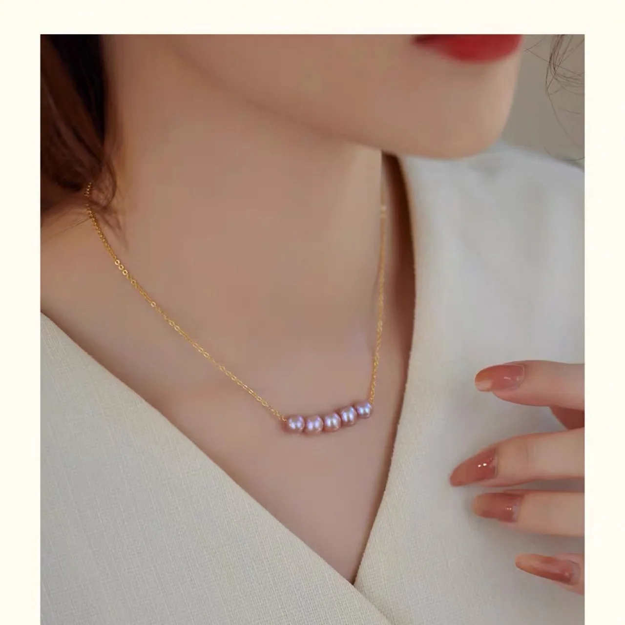 Merryshine Gentle Pink Purple 18K Gold Silver Plated Niche Design New One Word Smile Natural Freshwater Pearl Necklace