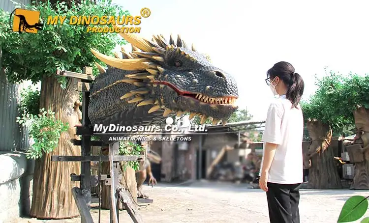 MY Dino Wall Hanging Prop Large Carved Realistic Dragon Head Silicone