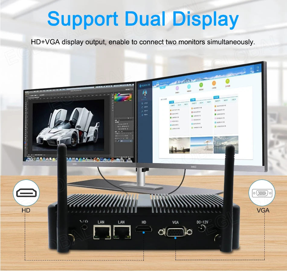 CLYTTE Hot Cheap Mini Computer With Celero N 2955U I5 4200U Dual LAN Dual RS232 COM 4xUSB VGA HD-MI WIN10/Lunix Fanless Mini PC