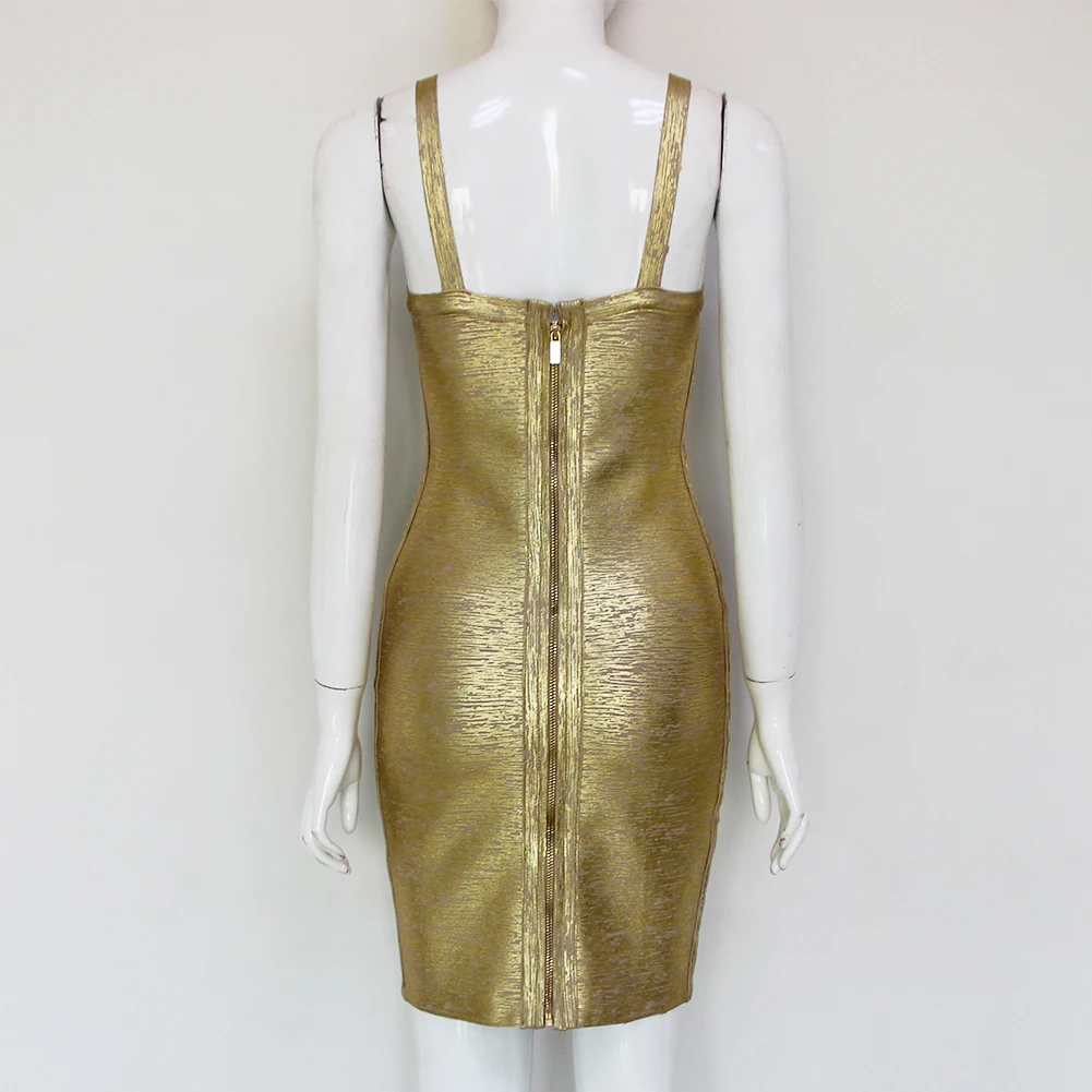 Club Gold Bodycon Mini Dresses Bandage Strap Tight Dress Party Women