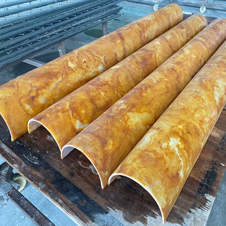 Popular Yellow Artificial Onyx Customized Size Curved Translucent Alabaster Column