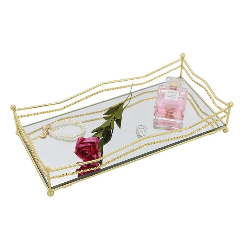 Европейский стеклянный зеркальный Золотой роскошный лоток для хранения свадебных и праздничных ювелирных изделий