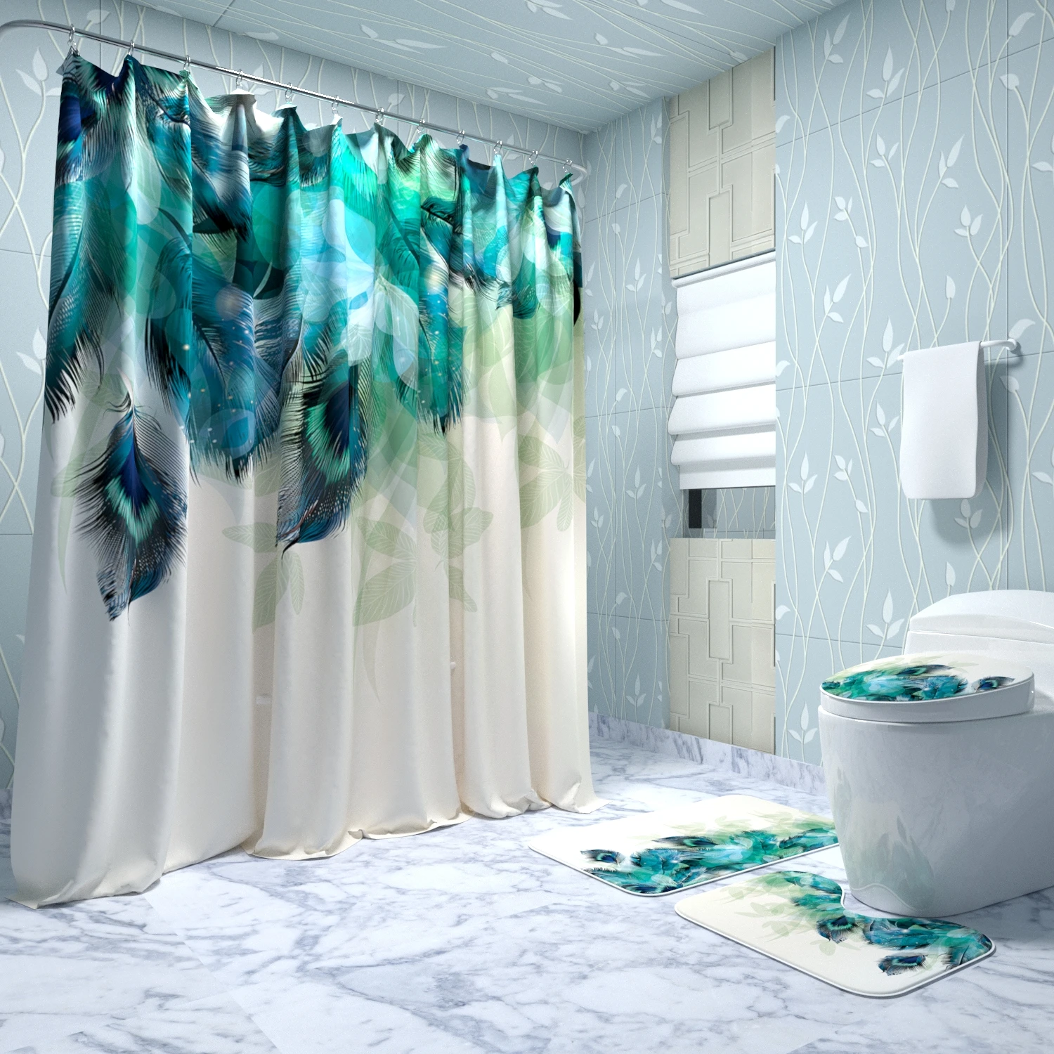 
3d Printed Custom Shower Curtain With Matching Rug Set 
