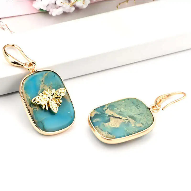 Factory Offer Gemstone Dangle Earring Fashion Trendy Jewelry Bee Charm Gem Stone Earring