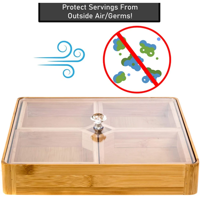 Wholesale Modern Styles Wooden Serving Platter Wooden Bamboo Divided Serving Tray with Lid