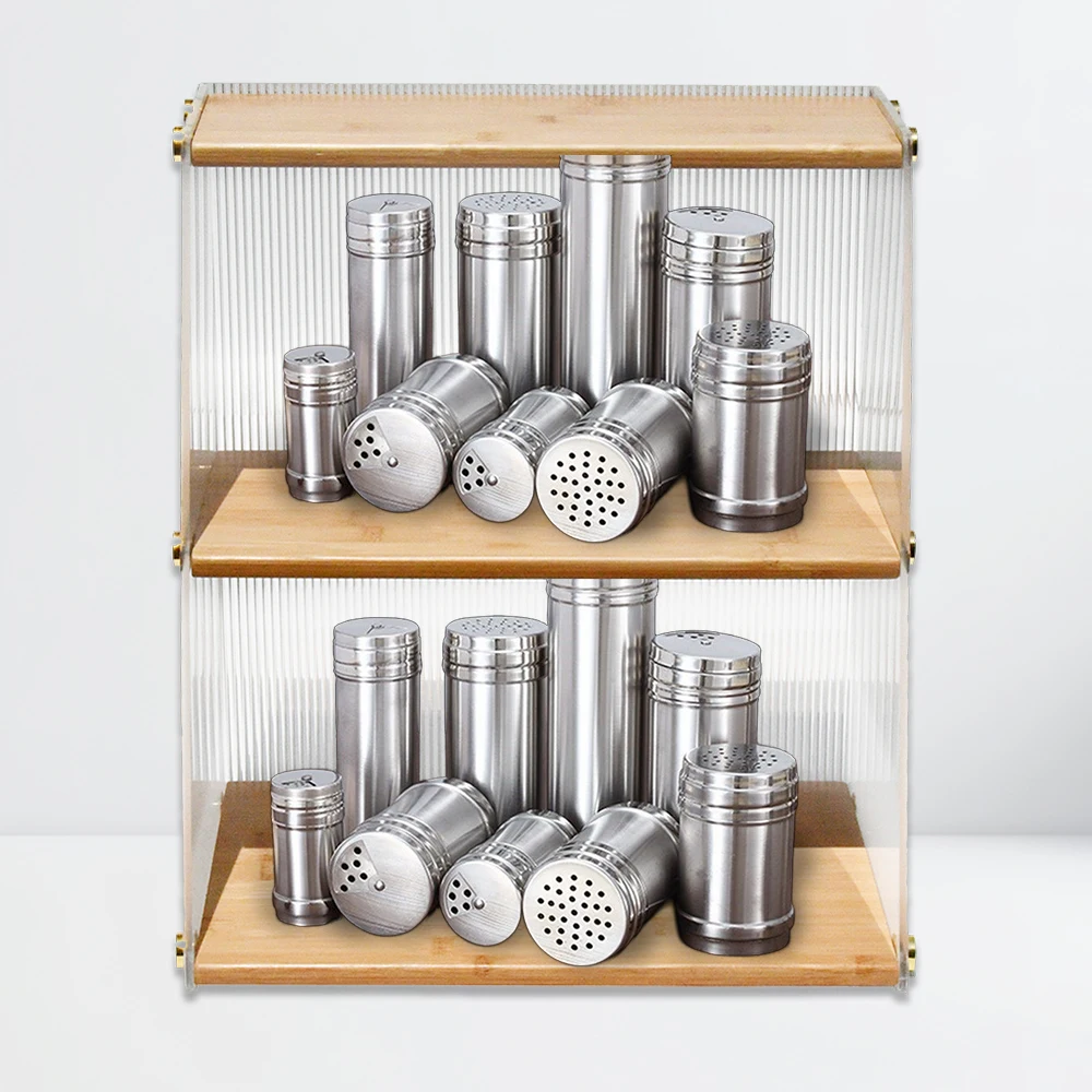 2-Tier Acrylic Bamboo Makeup and Skincare Organizers for Vanity, Large Perfume Organizer