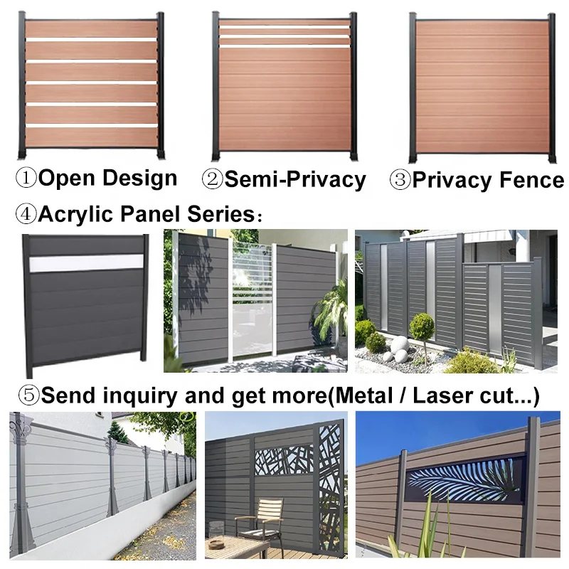 Decorative aluminum post privacy fence board plank plastic composite decor garden pvc fence panels set