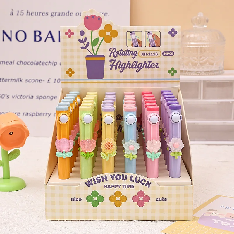 High-value stress relief fluorescent pen flower rotating fun cartoon color pen student marker pen