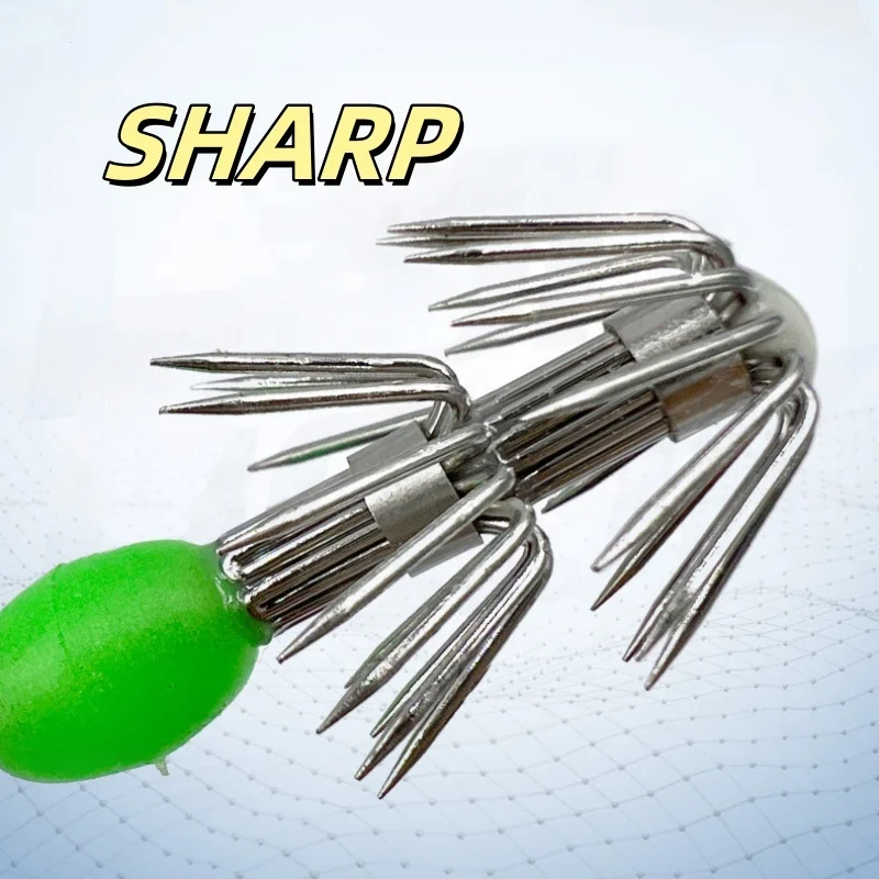 CHINA MADE Stainless Steel Double Layers Umbrella Hook Cuttlefish Octopus Fishing Luminous Jig Hooks Squid Lures Jig Hooks