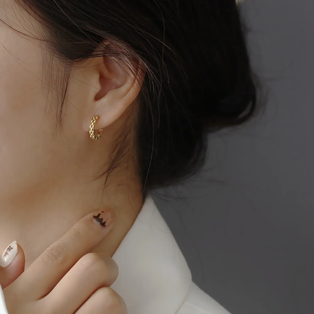 925 sterling silver jewelry  rope double stud dangle cuban chain link ear cuff 18k gold vermeil hoop earring