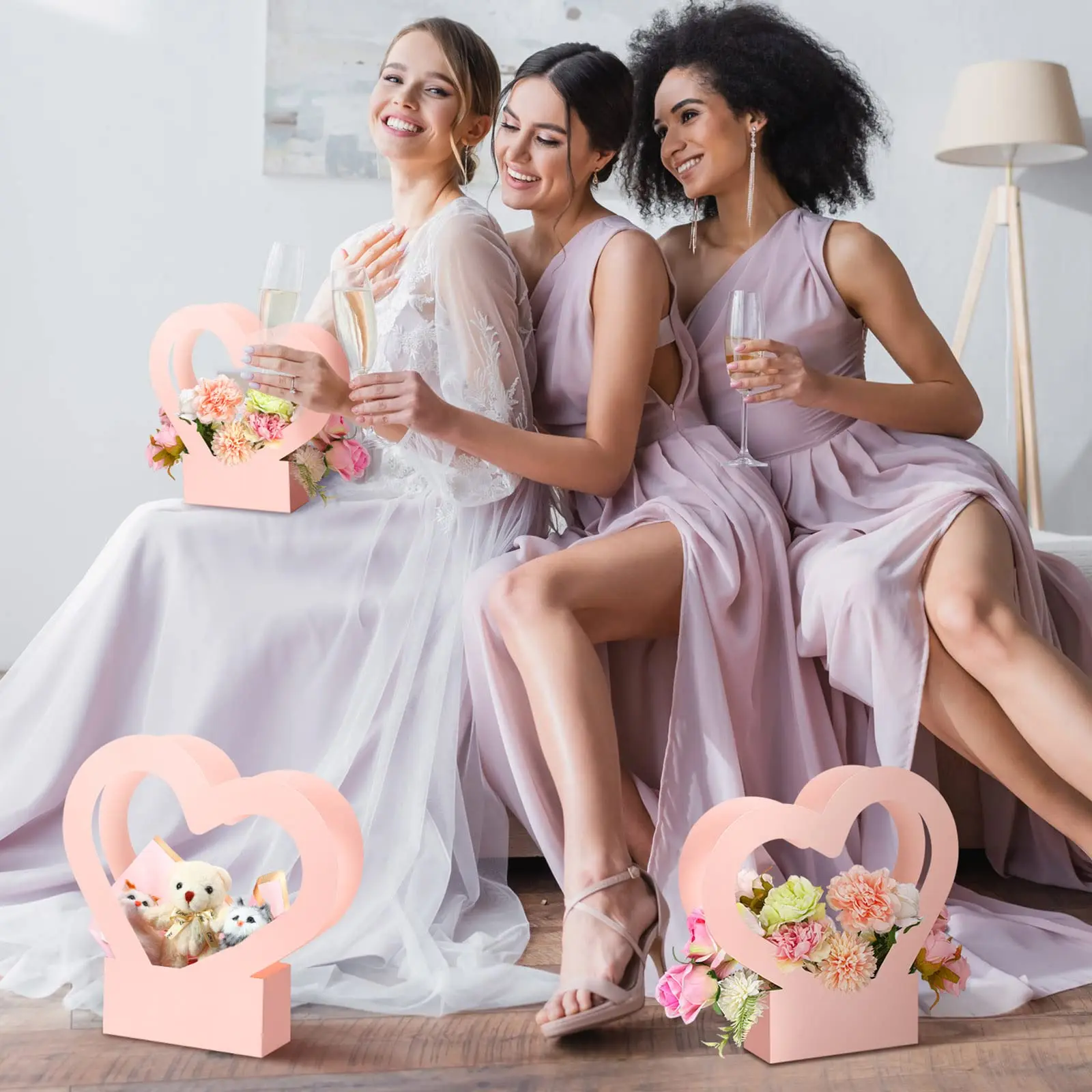 High Quality Heart-Shaped Tote Gift Flower Paper Customized Arrangement Packaging Box for Roses Plant Bouquets