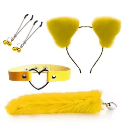 BDSM 4pcs Cat Ears Headband Fox Tail Anal Butt Plug Anal Toy Sexual Adult Sex Toys For Woman Couples Games