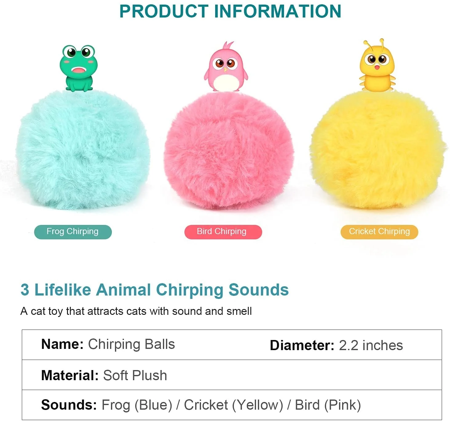 Interactive Chirping Balls Cat Kicker Toys 3 Lifelike Animal Chirping Sounds, Fun Kitty Kitten Catnip Toys  plush cat toys