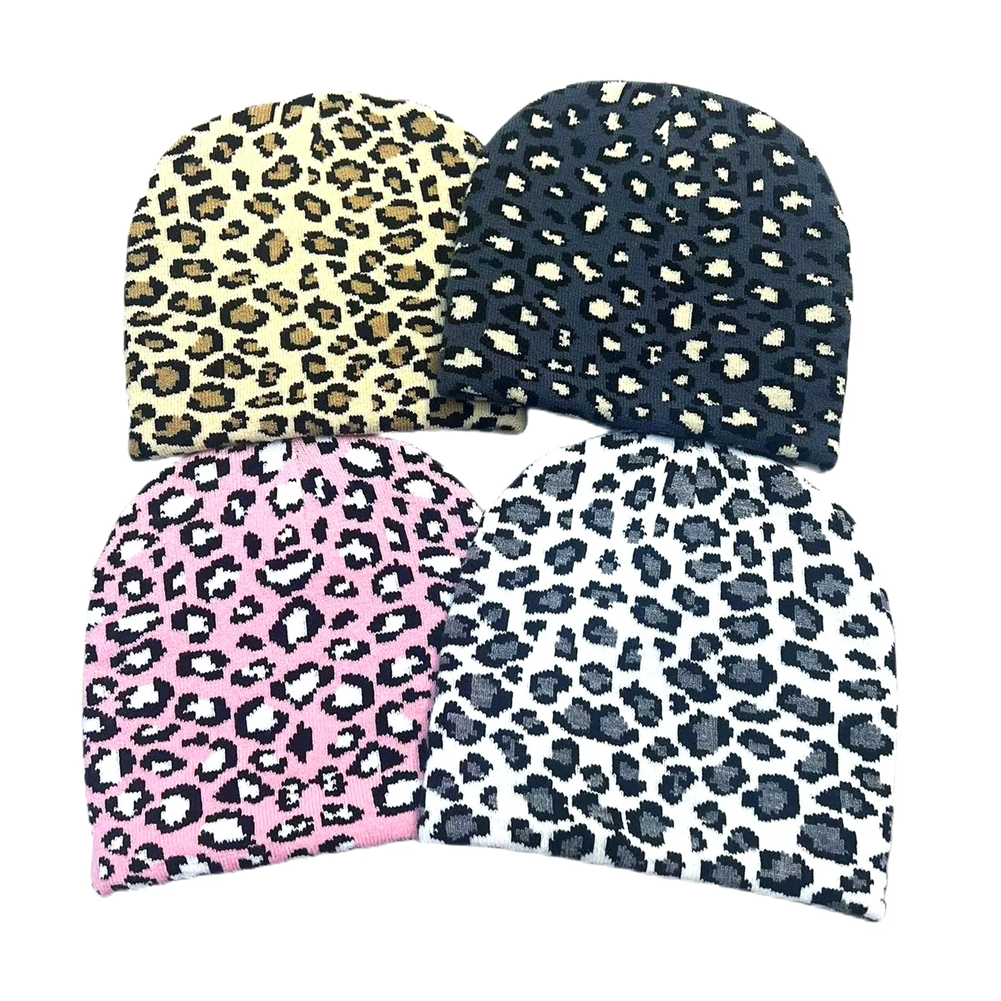 New Design Unisex Leopard Print Plain Beanie Warm Ski Hat Winter Knitting Cap