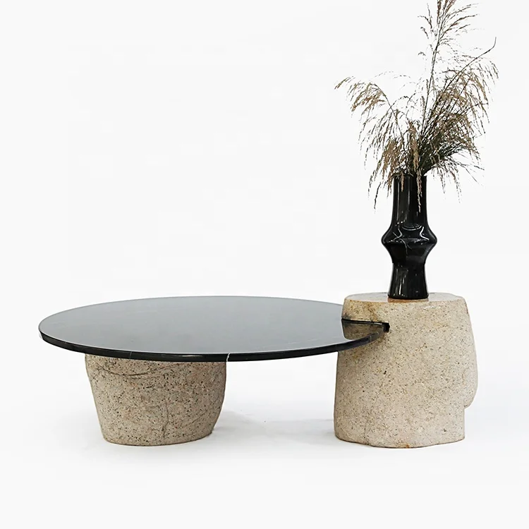 Home Furniture Circle Coffee Table Round Marble Top Modern, Granite Top Rock Plate Garden Furniture Outdoor Coffee Tea Table