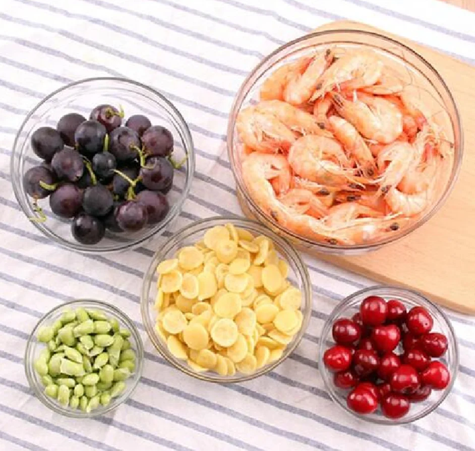 Hot Sale 5pcs Round Clear glass bowls Fruit Salad Food Kitchen Crystal Glass Bowl Cookware Set With Lid