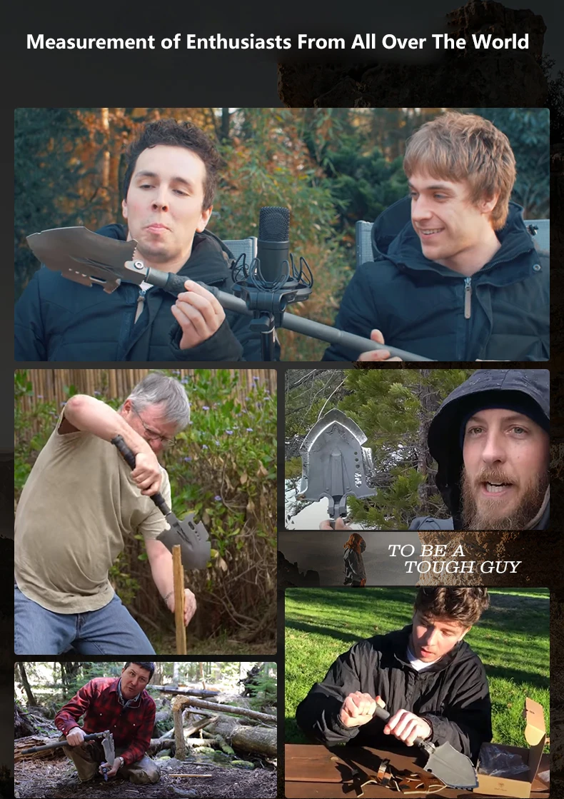 Zune Lotoo Multi-function 28 in 1 Portable Survival Kit Pala de campamento Camping Shovel with Knife Axe Tactical Shovel