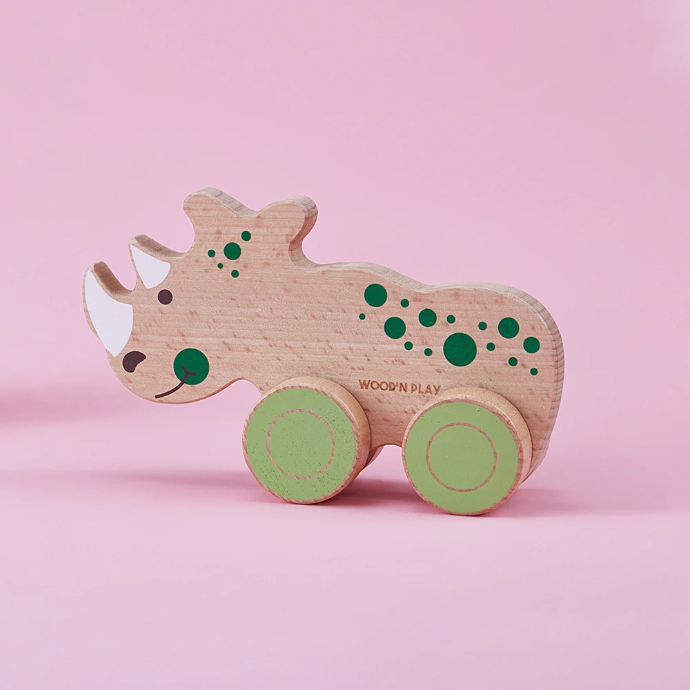Natural Wooden Animal Training Toy for Early Education Infant Hand Grasping Board Ride Power Car Toy Parenting Artifact