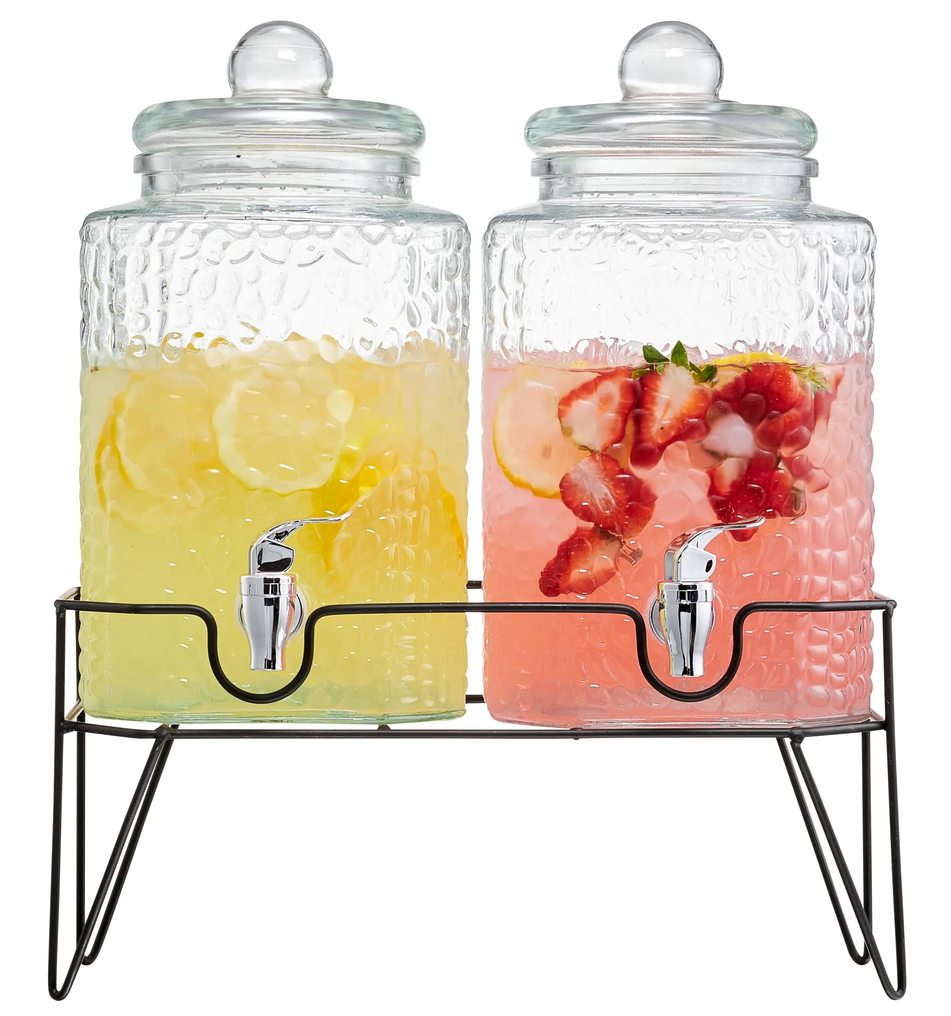 Portable 1.5 Gallon Large Countertop Clear Glass Party Drink Dispenser Set with Rack Tap for Sweet Juice Tea Lemonade Water
