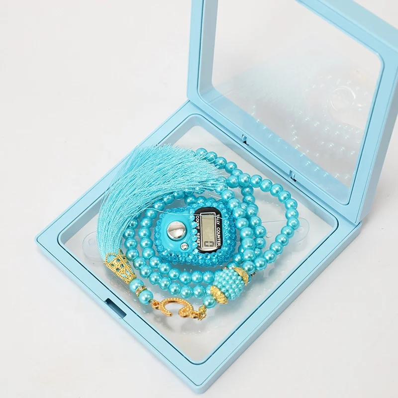 Religion Eid Ramadan Bright Pink 99 Beads Tasbihs Set Allah Islamic Prayer Tesbih Digital Rosary Glass Worry Muslim Beads