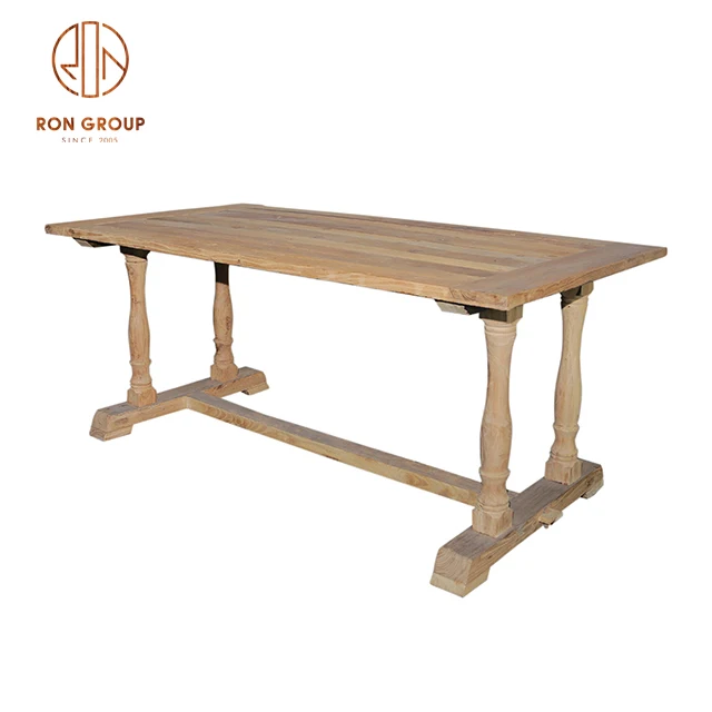 Hot Selling French Retro Cafe Shop Dining Room Restaurant Furniture 6 8 Seats American Oak Vintage Rectangular Solid Wood Table