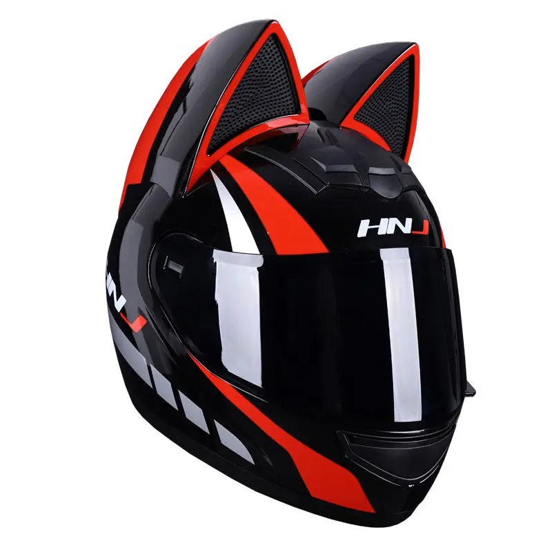 High-Strength Abs Lovely Cat Ear Motorbike Casco Motocross Motorcycle Helmets Full Face Helmet