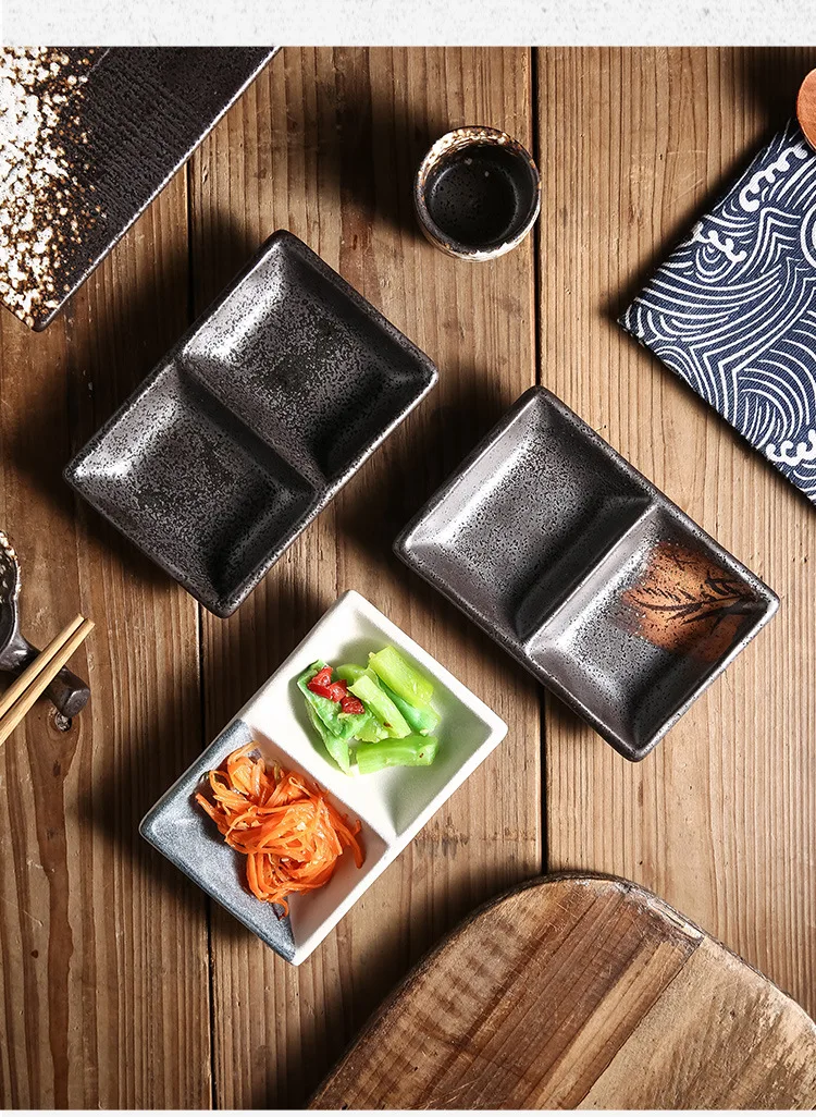 Two grid sauce seasoning plate barbecue dipping plate  Sushi Snack Dish