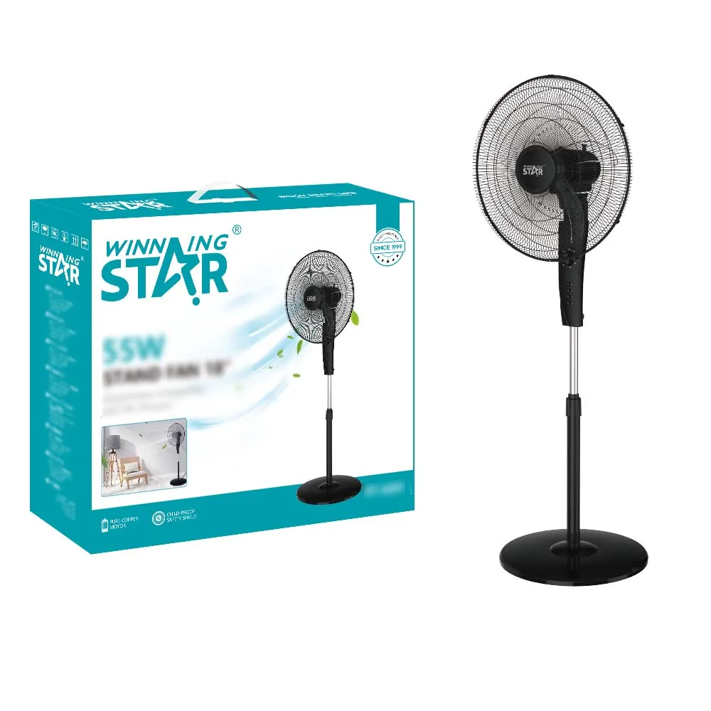 WINNING STAR ST-4201 Pure Copper Motor  18 Inch Que Black Electric Standing Fan for Home