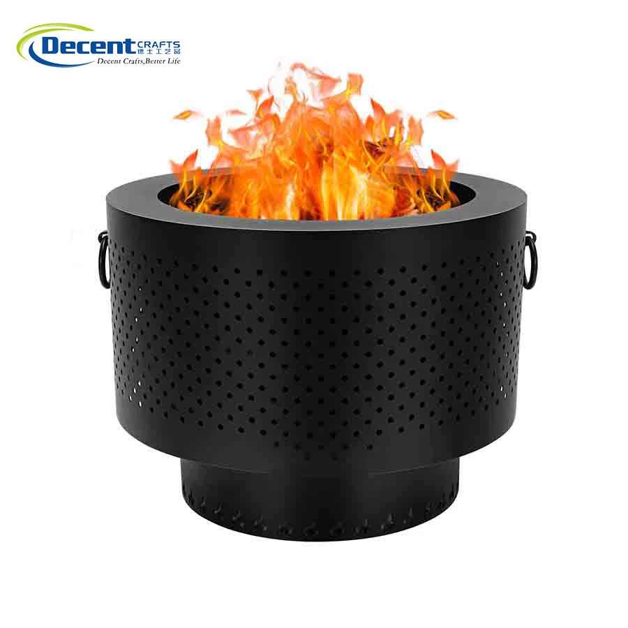 Black Camp Smokeless Fire Pit Wood Burning Grill Outdoor Corten Stainless Carbon Steel Fire Bowl
