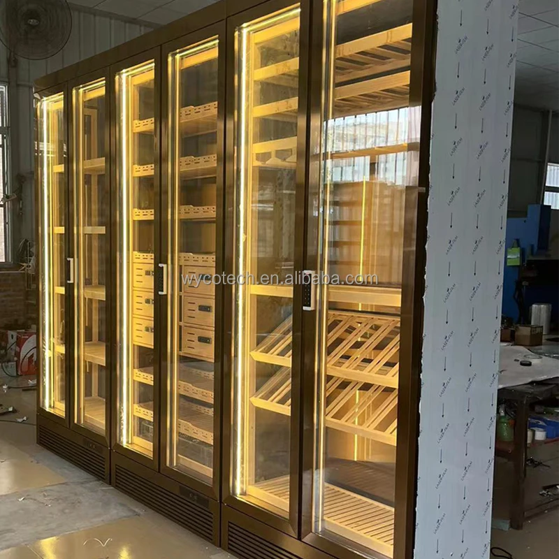 High Quality Built-in Different Size Electric Humidor Cabinet for Cigar Cedar Wood Customized Luxury Cigar Humidor Wine Cooler