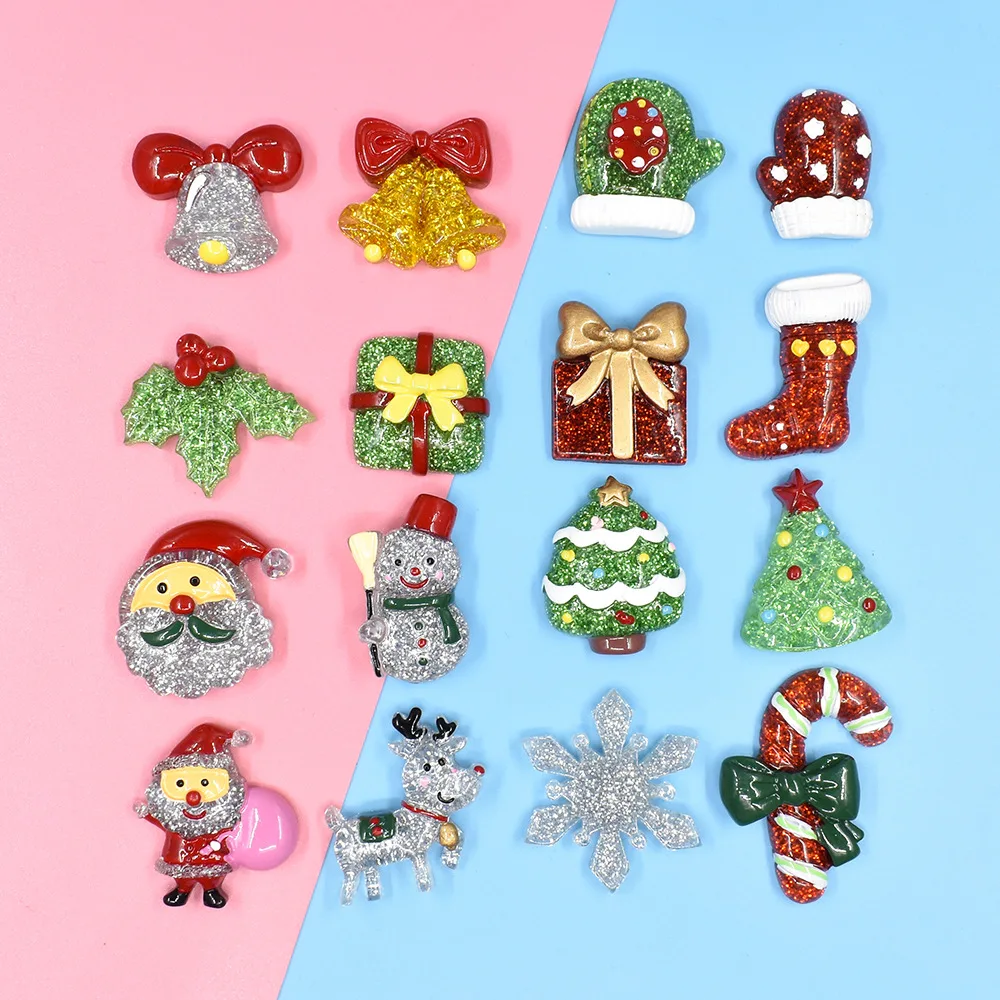 Low MOQ small cute glitter Xmas refrigerator magnet acrylic Christmas strong magnetic decoration sticker for fridge home
