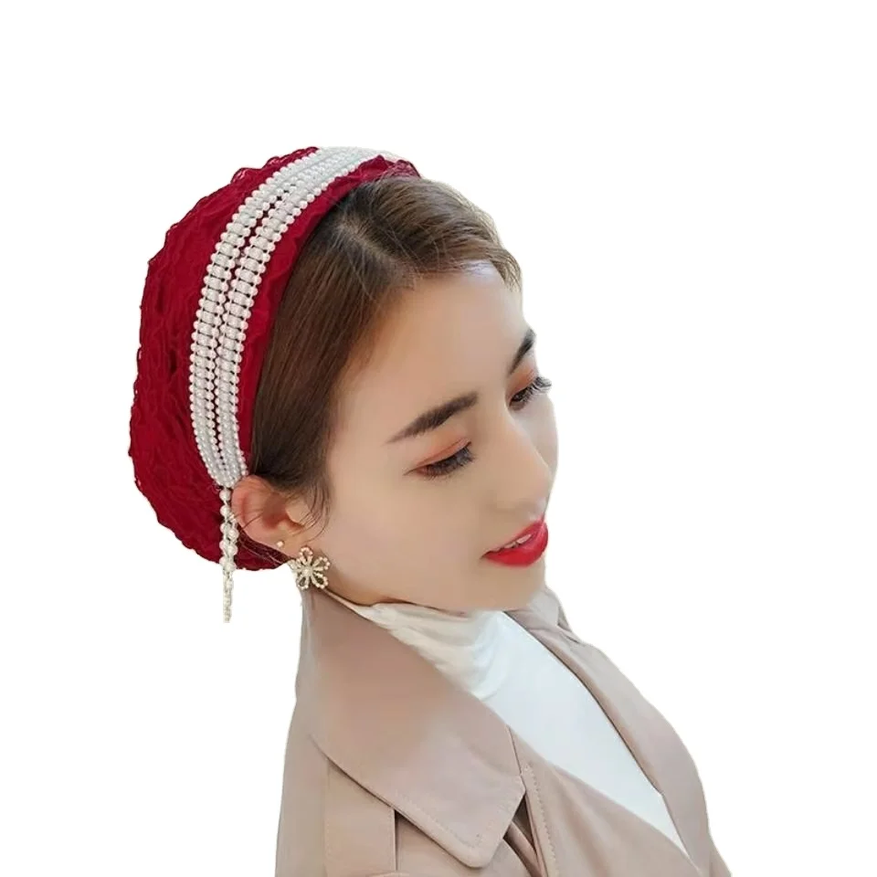 2022 New Design Lace cotton bandage forehead hair clasp Muslim hat hide hair turban hat Muslim bottom hat