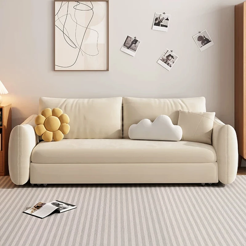 Technology Velvet Sofa Bed Multifunctional Foldable Double Small Household Cream Wind Telescopic Dual-Use Sliding Storage Beds