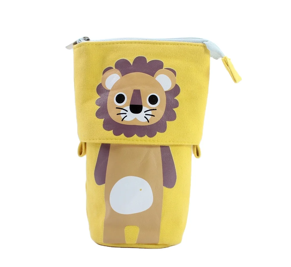 2024 New Custom Wholesale Small Lion Foldable Pencil Case/Holder, Expandable Dual-purpose Pencil Pouch